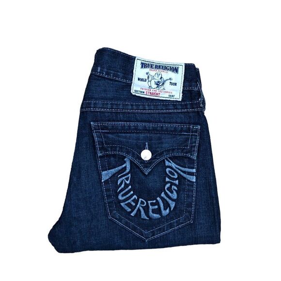 Vintage True Religion Jeans Size 32 STRAIGHT Embroidered Horseshoe Blue - Picture 5 of 12